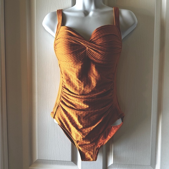 Niptuck Yellow Ruched One Piece Swimsuit with Sweetheart Neckline Sz 6 - Picture 3 of 10